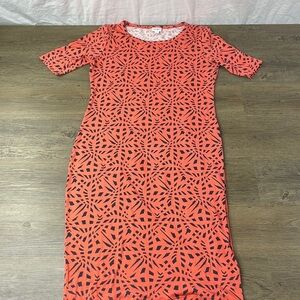 LiLaRoe Julia Coral Navy Mosiac Print Knit Dress, size XL